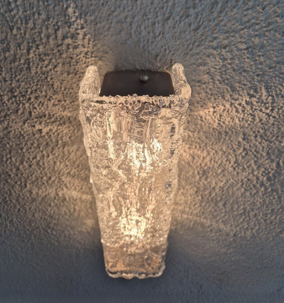 Image 1 of Vintage TEKA Model 2017 wandlamp van ijsglas, Duitse brutalistische mid-century moderne lamp uit de jaren 70 met 2 lichtpunten.
