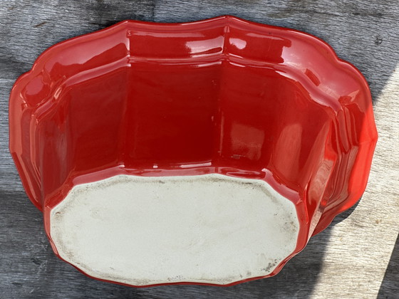 Image 1 of Grote rode keramische terrine jaren 50