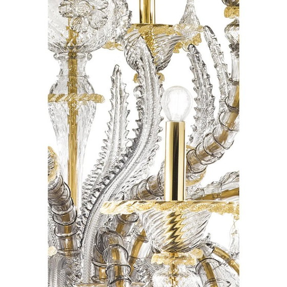 Image 1 of Eleganter, riesiger Ca’ Rezzonico Murano-Glas-Kronleuchter mit Goldakzenten und Blättern