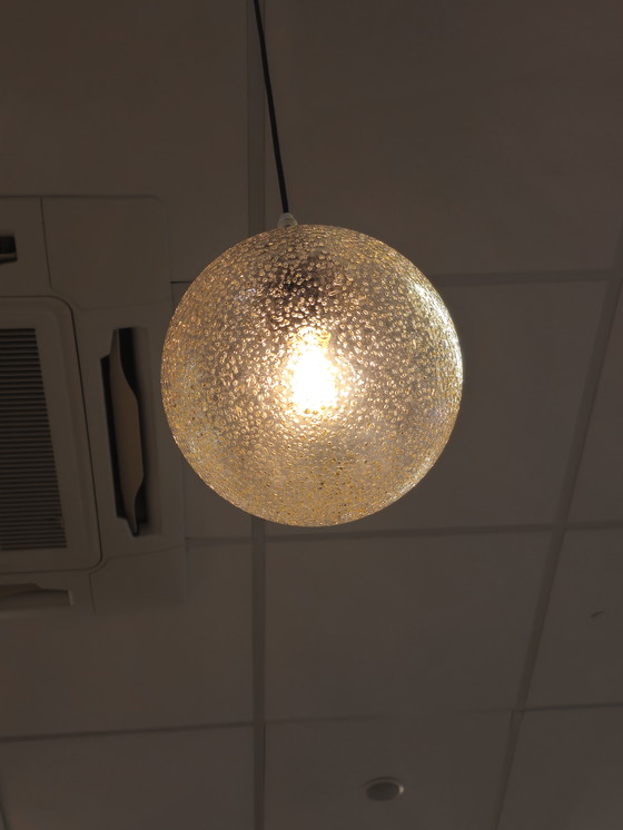 Image 1 of Vintage Hanglamp Glazen Bol Plafondlamp Lamp Messing 