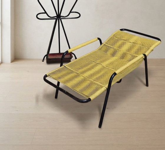 Poltrona Lounge Vintage Corda Gialla, Metallo Tubolare, Anni '70, 120 x 56 42 cm – Sedie a dondolo (photo 7 of 12)