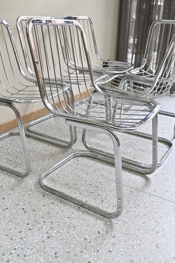 Image 1 of Juego de 6 sillas con estructura tubular cromada de Gastone Rinaldi