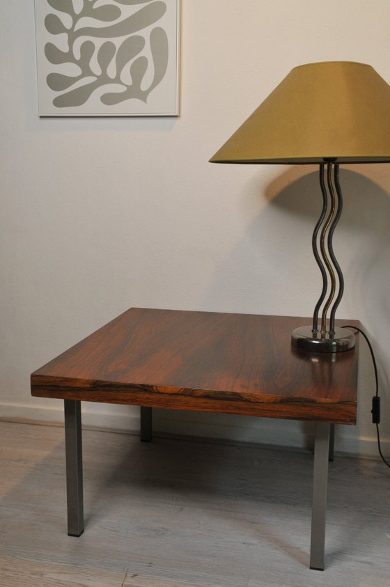 Image 1 of Tavolino moderno vintage in palissandro con gambe in acciaio design midcentury acciaio