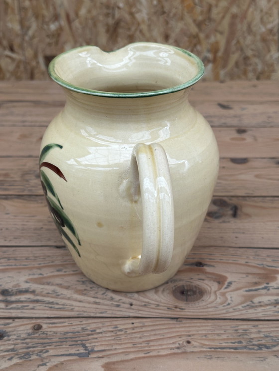 Image 1 of Vallauris glazed ceramic pitcher from the 50s, Olives Noires decor
