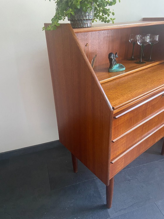 Image 1 of Vintage Danish teak secretaire with 3 drawers and extendable top