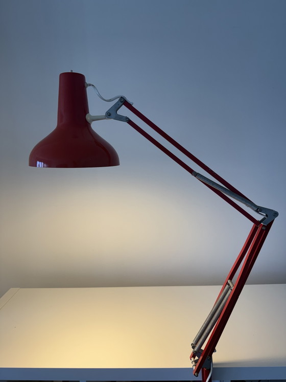 Image 1 of Vintage Red Articulated Architect Desk Lamp with Original Clamp – 1970s/1980s