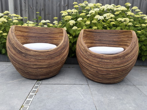 2 vintage rattan armchairs Midcentury Gabriella Crespi