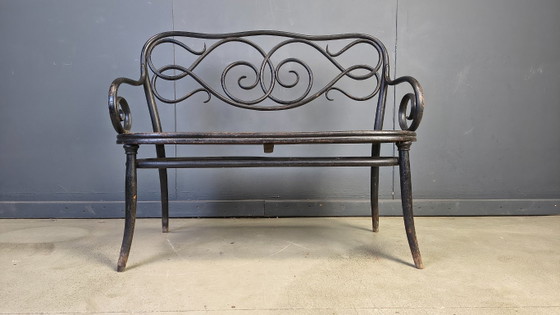 Image 1 of Jugendstil-Sofa Nr. 2 aus gebogenem Holz und Rohrgeflecht von den Gebrüdern Thonet, Österreich, 1900er Jahre
