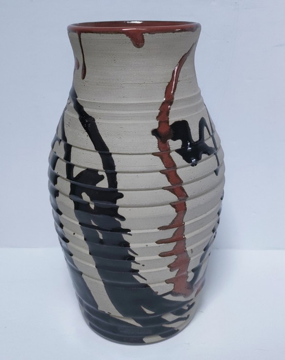 Image 1 of Tenmoku stoneware vase signed cp