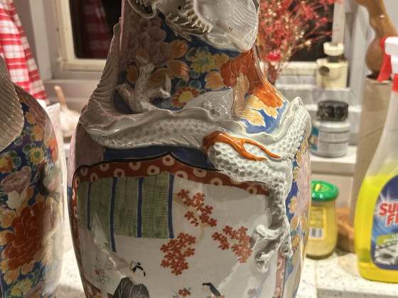 Image 1 of Japanese Hizen Shinpo porcelain maker's mark set of two vases 