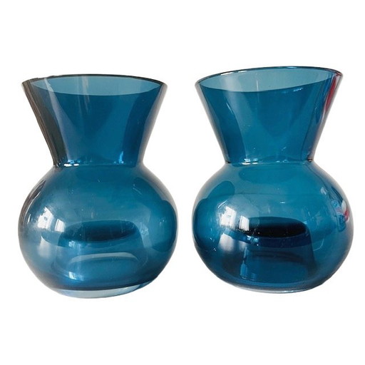 Conjunto vintage de jarrones Diabola Stockholm de Anne Nilsson en Ikea con portavelas de cristal azul, década de 1990.