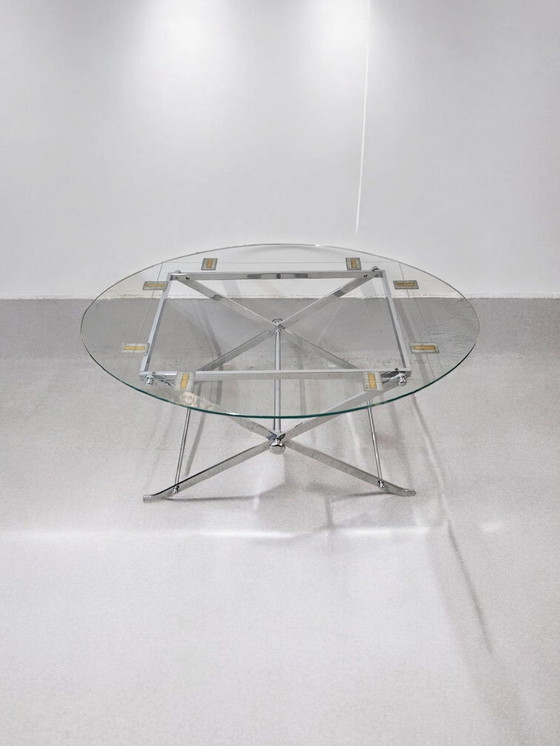 Image 1 of tavolino da caffè in vetro cromato dal design vintage, tavolino da divano, tavolino laterale