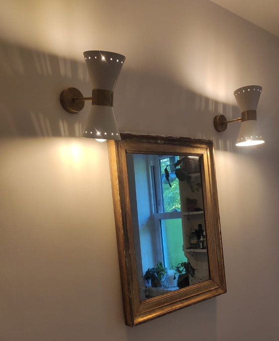 Image 1 of Pair of Italian "diabolo" wall sconces, 1950s design