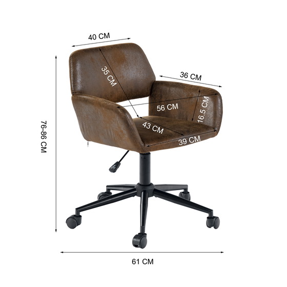 Image 1 of Urban Meuble vintage office chair in suede fabric, swivel, height-adjustable and with 5 castors ROSS KD SUEDE BROWN BLACK