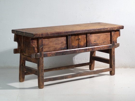 Antique console table in elm wood – China, circa 1900 – Brass (photo 8 of 40)