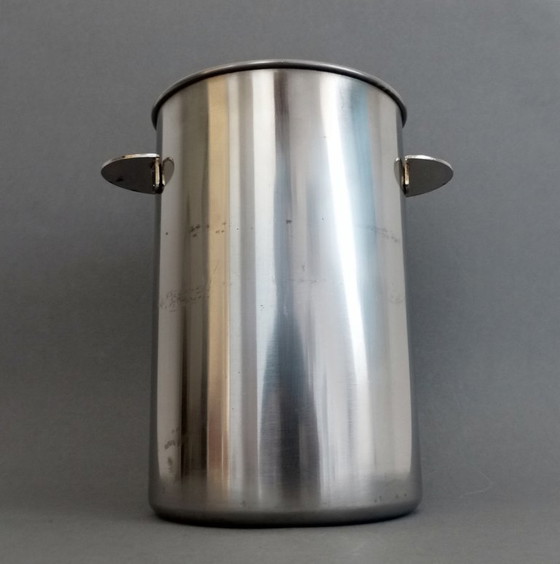 Image 1 of Brutalistische/modernistische stalen ijsemmer met koperen handvatten, circa 1970