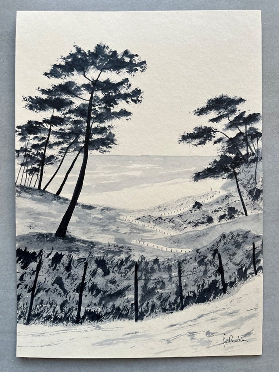 Image 1 of Tusche auf Papier, 30x21cm. Gerahmt.