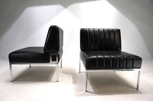 Stoll Giroflex Set of 2 Leather Lounge Chairs, 1970