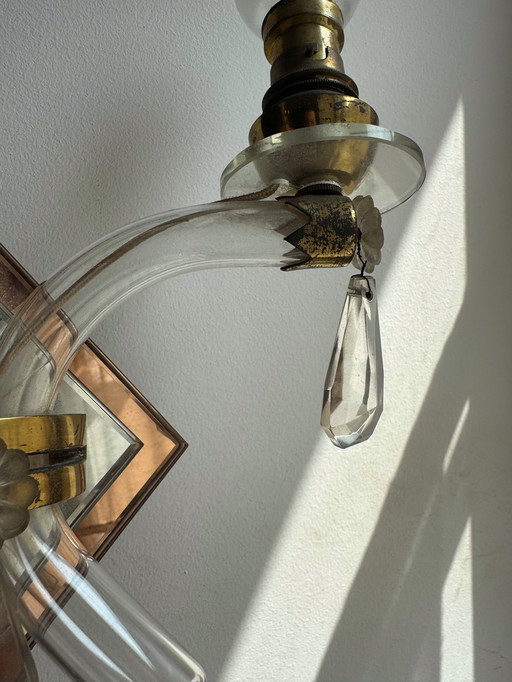 Art Deco crystal and brass mirror wall lights