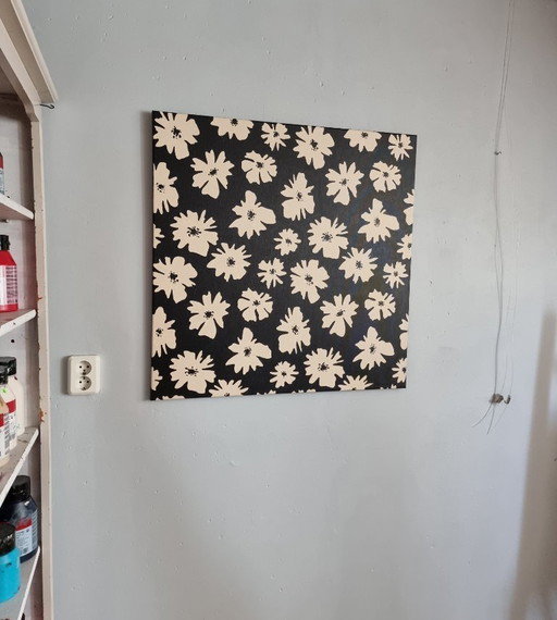 Tableau de fleurs fait à la main 80x80 cm