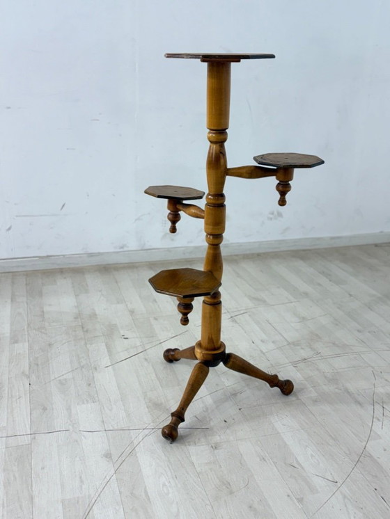 Image 1 of Vintage bloemenstandaard, bijzettafel, plantentafel, opbergmeubel