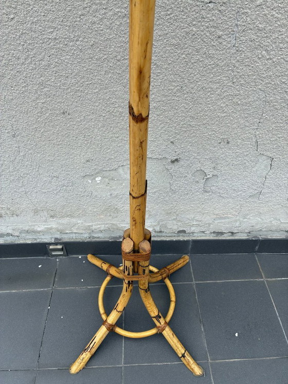 Vintage Italian Bamboo Coat Rack 1970s Boho Standing Hat Stand 185 cm, Rattan, Brown (photo 5 of 6)