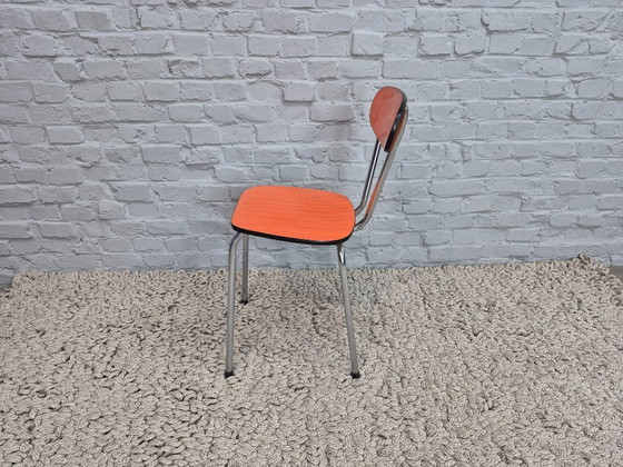 Image 1 of Set di 3 sedie da cucina di design vintage di Brabantia, in formica striata arancione, Paesi Bassi, anni '60