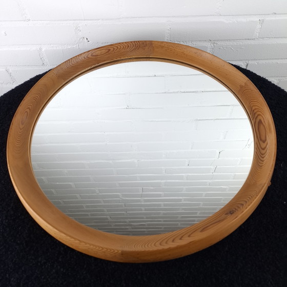 Image 1 of Vintage round wooden mirror 1970s mid-century modern design