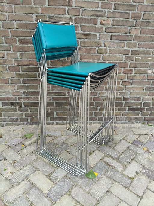 3x Sgabelli da bar in pelle vintage - stile Giandomenico Belotti per Alias