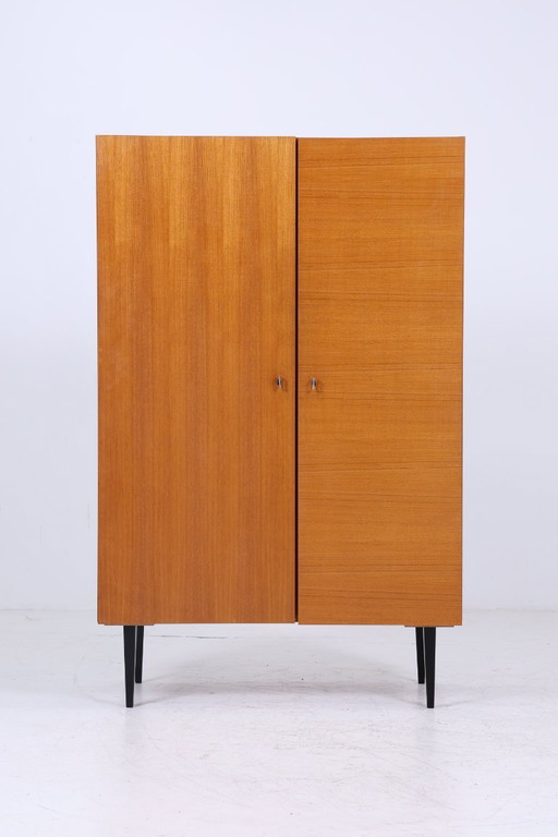 Vintage teak closet | Mid - Century linen cupboard | 60s wardrobe | with 2 clothes rails #07-19
