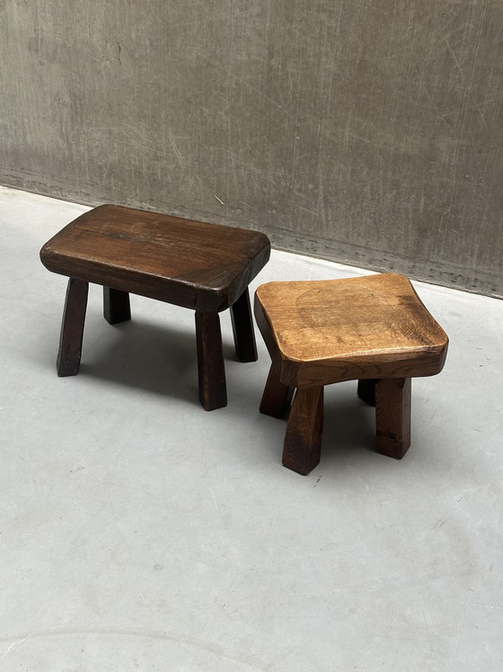 Image 1 of Set of 2 Vintage Brutalist Stools / Side Tables