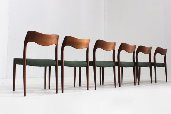 Image 1 of 6 chaises de salle à manger vintage Niels Moller modèle 71