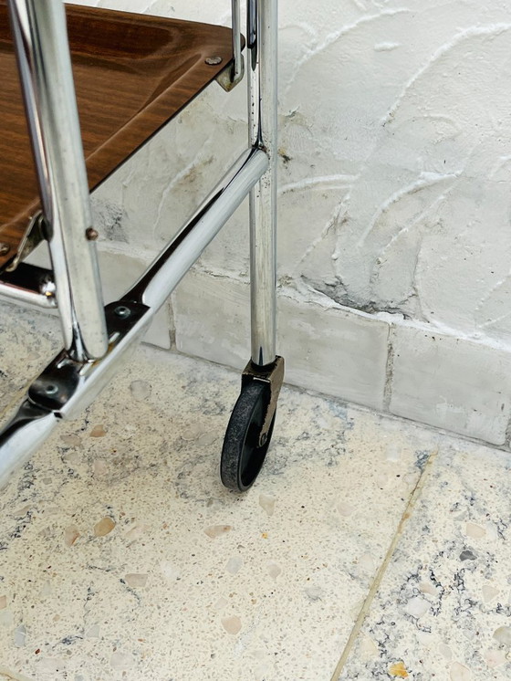 Image 1 of Carrello di servizio pieghevole vintage in cromo e laminato