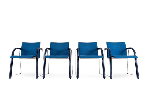 Original 4-piece Thonet S320 stacking chair set, Böhme Schneider, blue