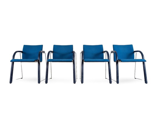 Image 1 of Original 4-piece Thonet S320 stacking chair set, Böhme Schneider, blue