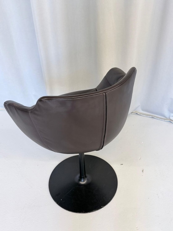 Image 1 of Vintage Brown Leather Swivel Cocktail Chairs, Italy 1980’s Set Of 2