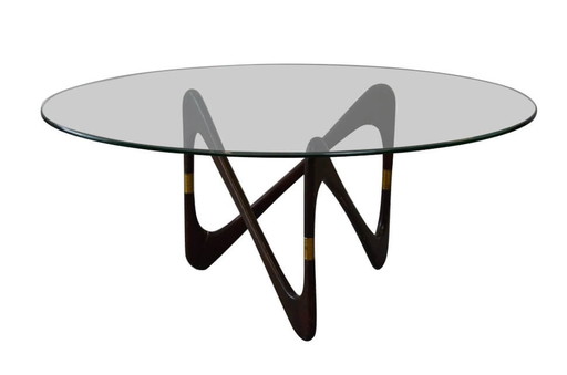 Table basse en noyer, verre et laiton par Cesare Lacca, années 50