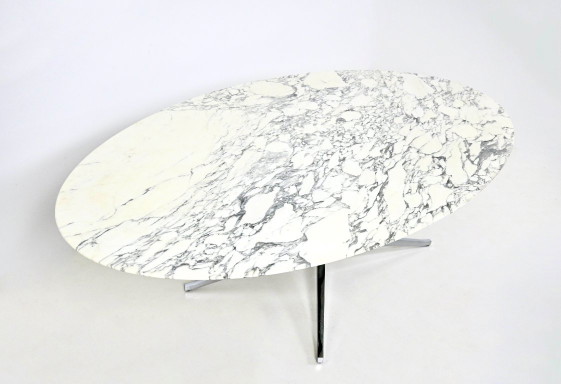 Ovaler Esstisch von Florence Knoll für Knoll, 1960er Jahre, Esstische, Marmor, Metall, Weiß (Foto 9 von 11)