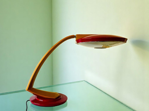 Lampe de bureau espagnole moderniste en métal rouge Boomerang 2000 par Fase 1960s
