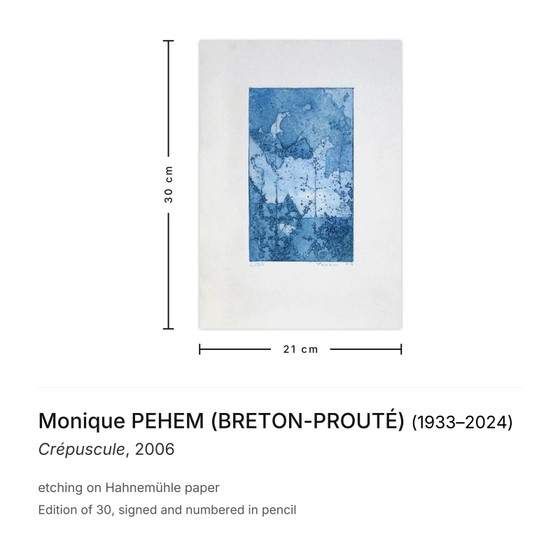 Image 1 of Monique PEHEM (BRETON-PROUTÉ) Crepúsculo Grabado firmado 2006