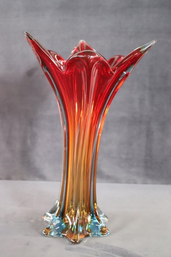 Image 1 of Italian Red Tall Vase in Murano Art Glass, 1960s