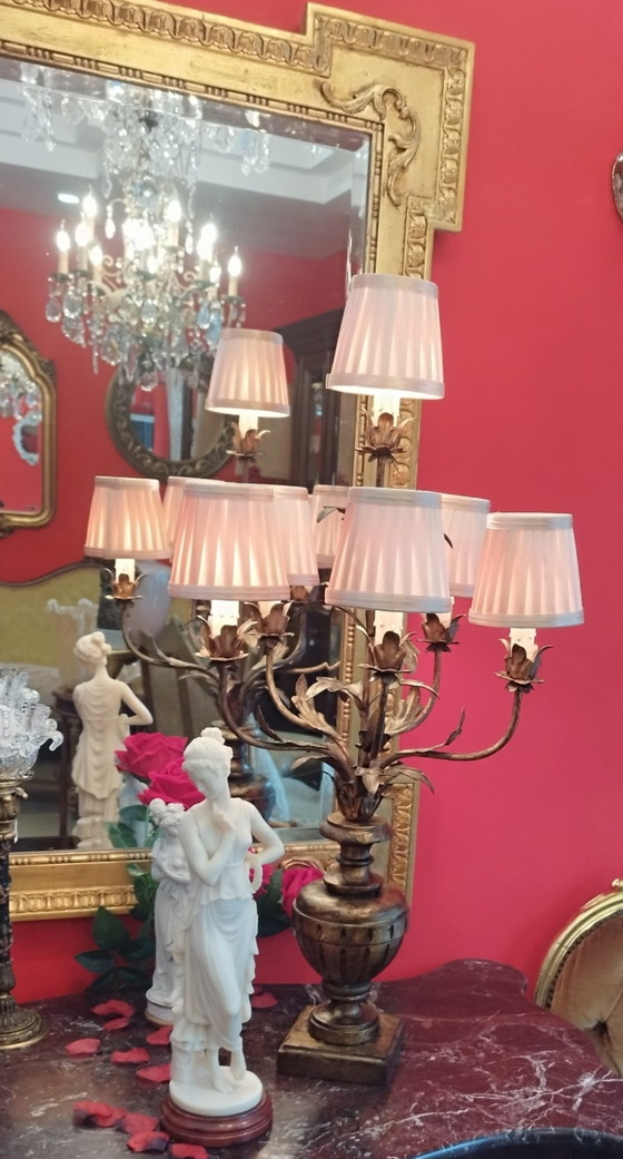 Image 1 of Florentine style lamp with 6 fabric lampshades