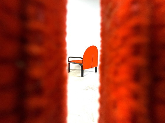 Armchairs with orange upholstery, Knoll, Metal, Textile, Postmodern (photo 3 of 12)