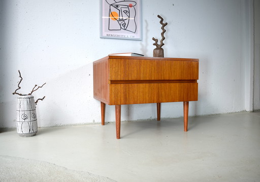 Mid-century teak dressoir, vintage kast, nachtkastje, ladekast