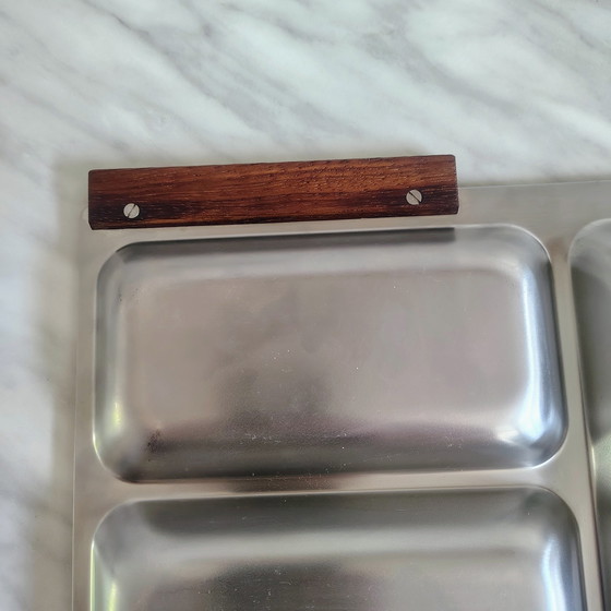 Image 1 of Scandinavian Stainless Steel and Teak Aperitif Tray