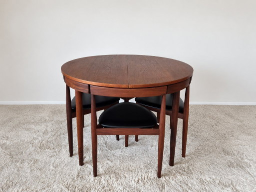 Roundette Teak Extendable Dining Set by Hans Olsen for Frem Røjle, Denmark 1960s – eetkamerset, Wood, Skai