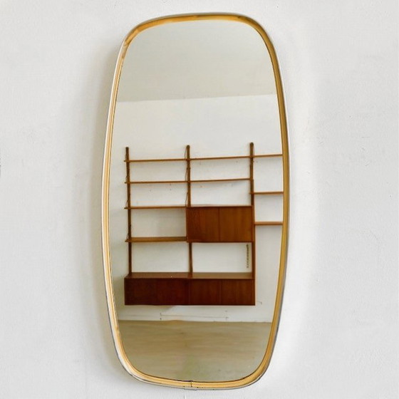 Image 1 of Mid - Century asymmetrical mirror brass 1950s