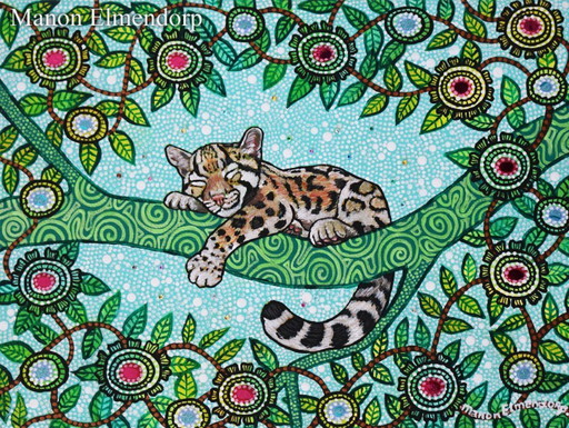 Hand-painted Small Painting Baby Clouded Leopard 18 x 24 cm