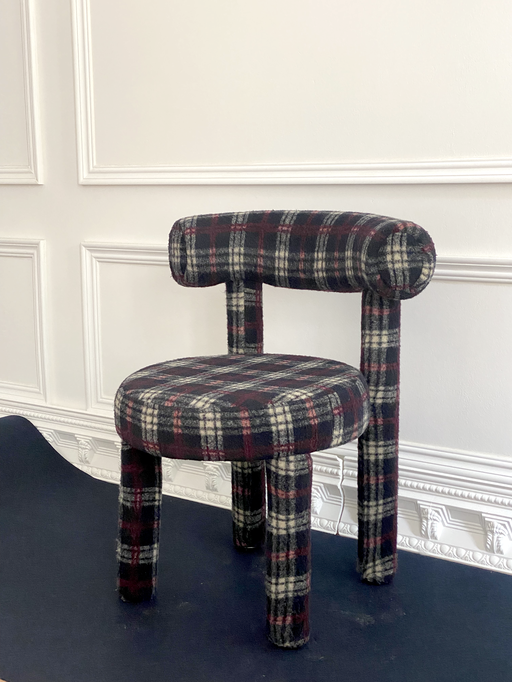Modern Bauhaus Dining Chair Tartan Upholstery
