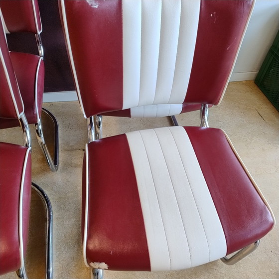 Image 1 of Bel Air Retro Esszimmerstuhl aus den Fünfzigern (4xRubinrot und 4xSchwarz)